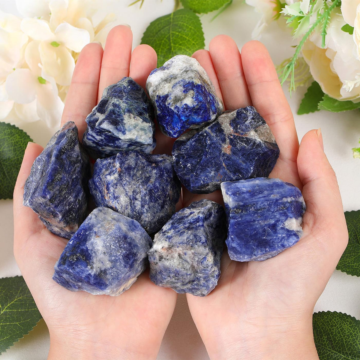 ZHIYUXI 1lb Blue Sodalite 2" Rough Stones Crystals Raw Crystal Bulk Large Crystals and Stones Gemstones Natural Tumbling Rocks for Meditation, Fountain Rocks, Wire Wrapping, Wicca, Cabbing, Decor