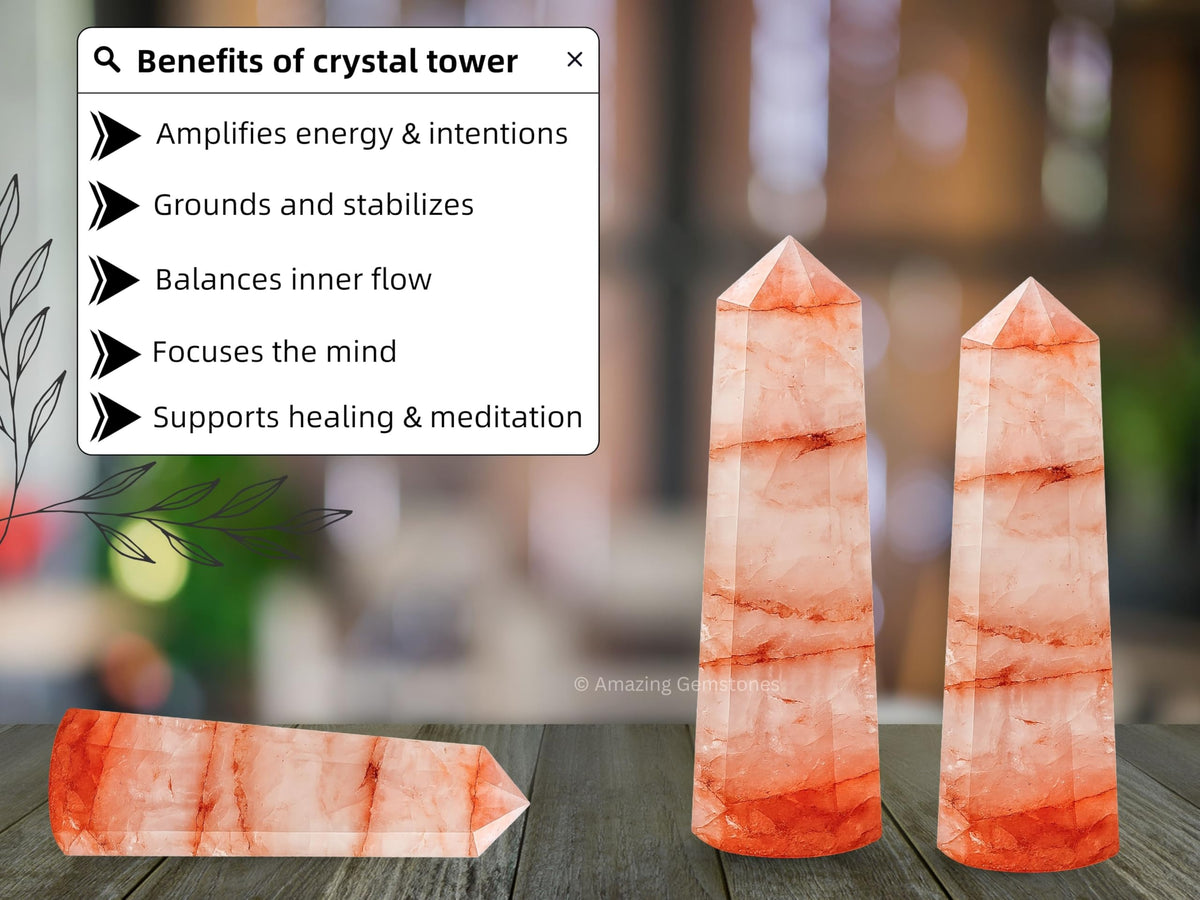 Amazing Gemstone Red Hematoid Quartz Crystal Towers - Natural Healing Crystal Point Obelisk for Reiki Healing and Crystal Grid (3" to 4" INCH)