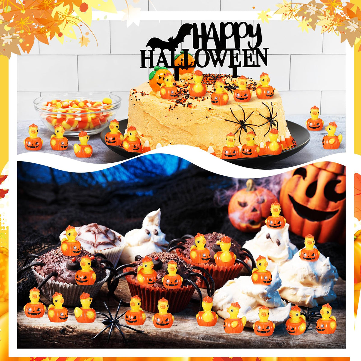 VioraWhite 50 Pcs Mini Resin Ducks Bulk Tiny Summer Themed Figurines Party Decor for DIY Miniature Landscape Birthday Gifts Aquarium Bonsai Potted Dollhouse Decor (Pumpkin)