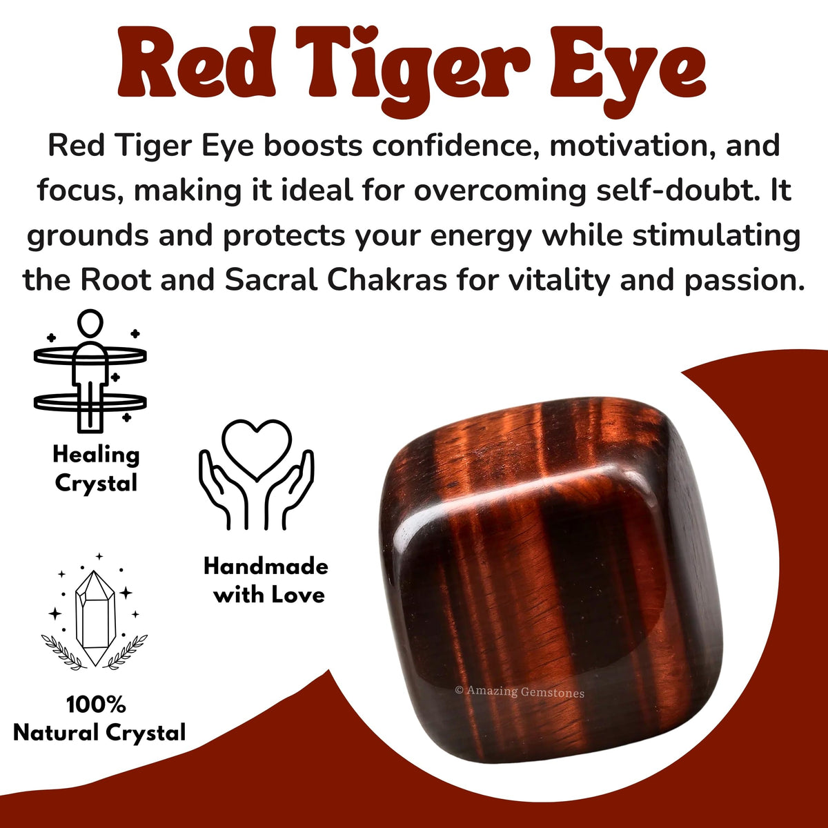 Amazing Gemstone Red Tiger Eye Crystals and Healing Stones Tumbled - 1 oz Red Tiger Eye Stone, Natural Healing Stones for Energy Balance, Stress Relief - Premium Polished Gems Rocks for Meditation