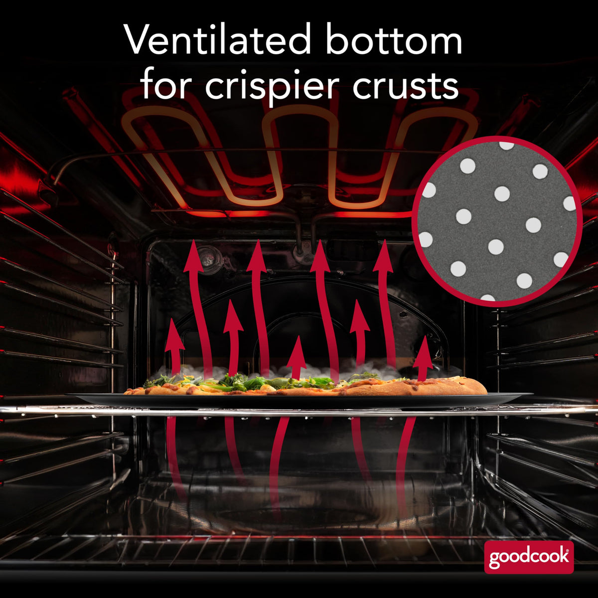 GoodCook AirPerfect Insulated Nonstick Carbon Steel Pizza Pan with Cutting Guides, Perforated Nonstick Pizza Pan, 15.75-Inch, Gray