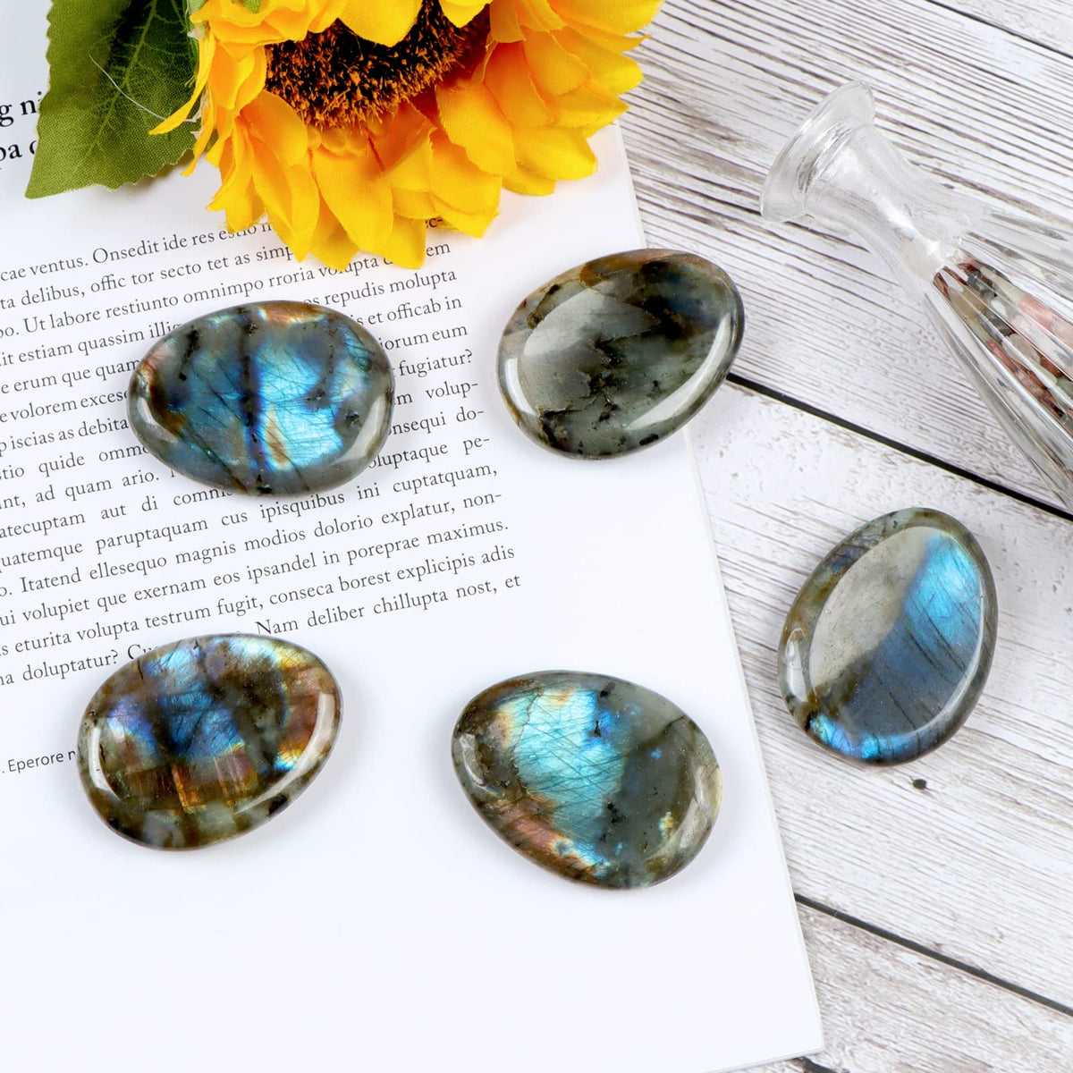 Artistone Labradorite Crystal Thumb Worry Stone Hand Carved Healing Crystal Pocket Stone for Meditation Reiki, Water Drop Shaped