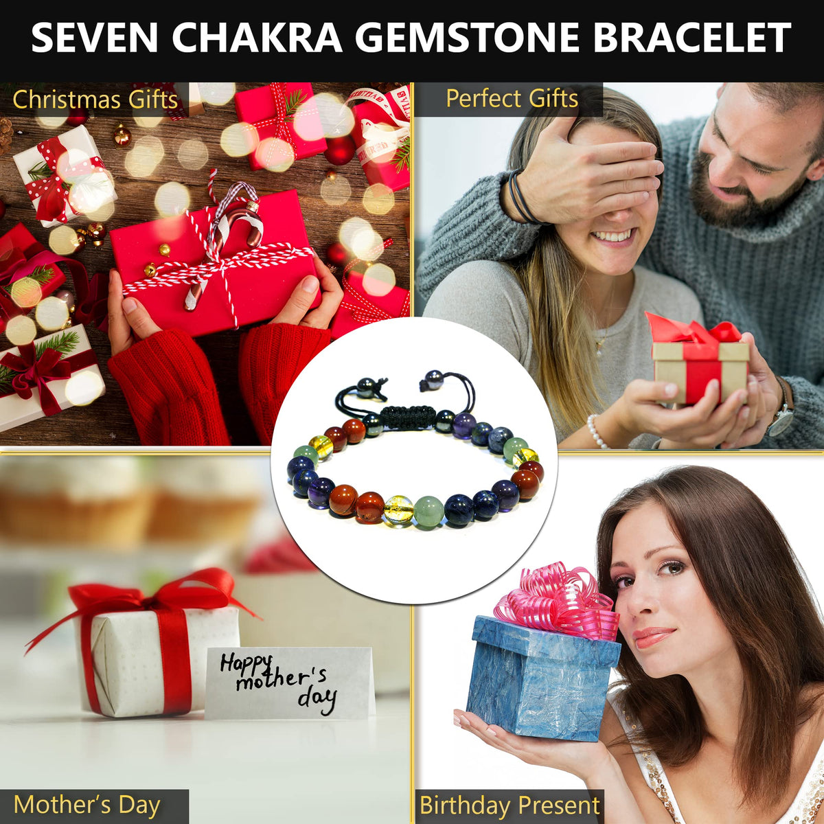 ANAYA AGATE Healing Crystal Bracelet – Chic Gemstone Bracelet for Men and Women – 8mm Round Bead Bracelets for Spiritual Healing, Protection, Positive Energy - Seven Chakra
