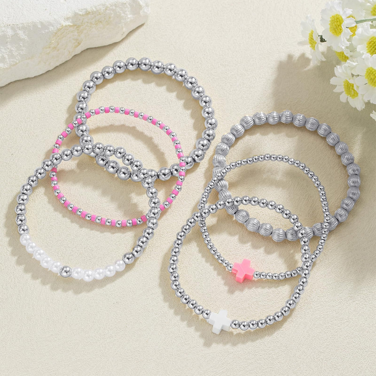 Harry and Henry Gold Beaded Bracelets for Women Gold Pearl Elegant Stackable Bracelets Set Trendy Jewelry Gifts Birthday Valentines Day Gifts for Women