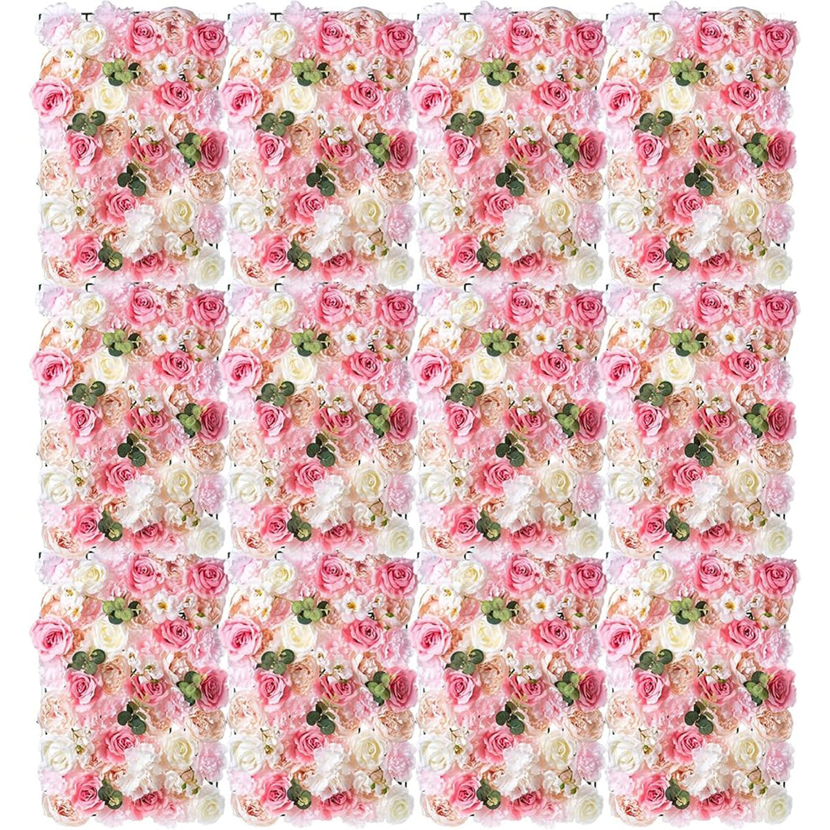 GOUZIBHD Artificial Flower Wall Panels 16 X 24 in, Faux Flower Wall Mat, 3D Silk Floral Backdrop, Rose Floral Panels for Wedding Party Event Photo Backdrop Wall Decor(Size:12PCS)