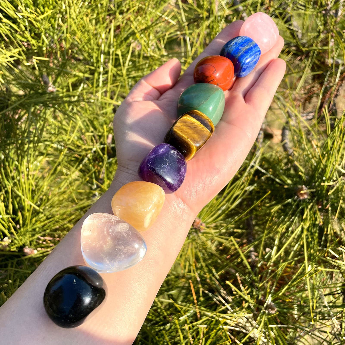 ZenQ Chakra Stones Healing Crystals-Tumbled Amethyst, Rose Quartz, Black Obsidian, Clear Quartz, Tigers Eye, Green Aventurine, Red Jasper, Lapis Lazuli Yellow Jade for Energy Crystal Healing