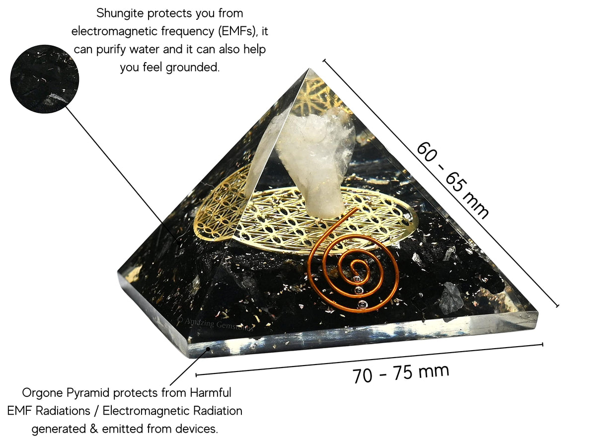 Amazing Gemstone Large Black Tourmaline Orgone Pyramid Crystal, Guardian Angel with Flower of Life Orgonite Pyramid - Positive Energy Healing