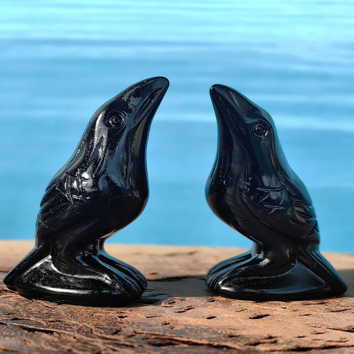 2" Natural Obsidian Flame Stone Crystal Raven Statue Healing Crystal Handmade Sculpture Guardian Pocket Statues Reiki Bird Meditation Office Home Decoration Gift (Obsidian)