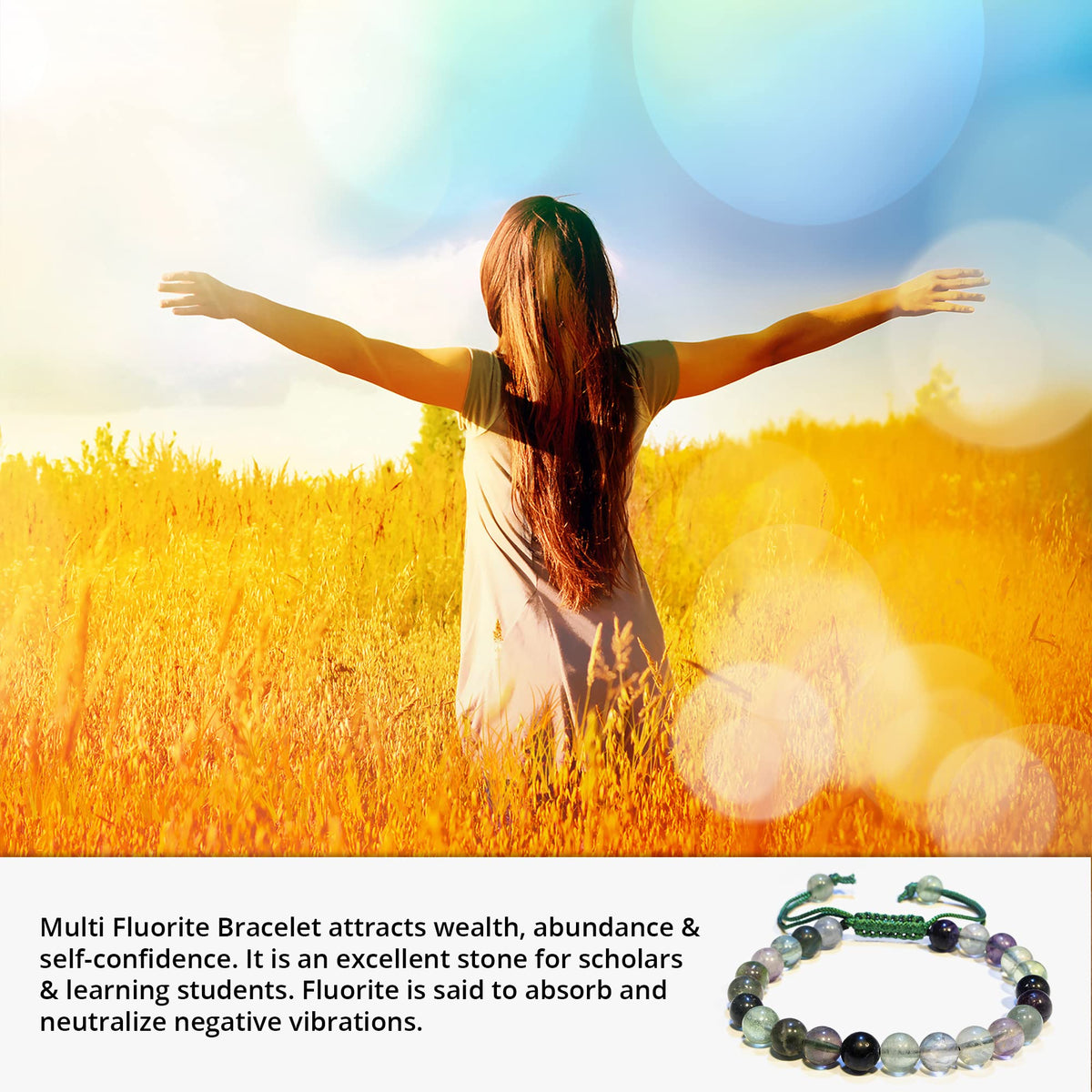 ANAYA AGATE Healing Crystal Bracelet – Chic Gemstone Bracelet for Men and Women – 8mm Round Bead Bracelets for Spiritual Healing, Protection, Positive Energy - Multi Fluorite