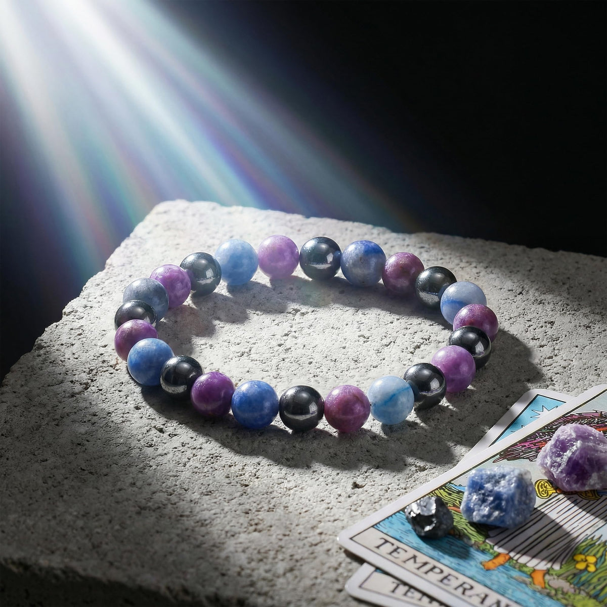 Bivei Quit Alcohol Bracelet, Strength Crystal Healing Bracelet 8MM with Lepidolite & Blue Aventurine & Hematite - Spiritual Stretch Beaded Jewelry for Women Men Gift