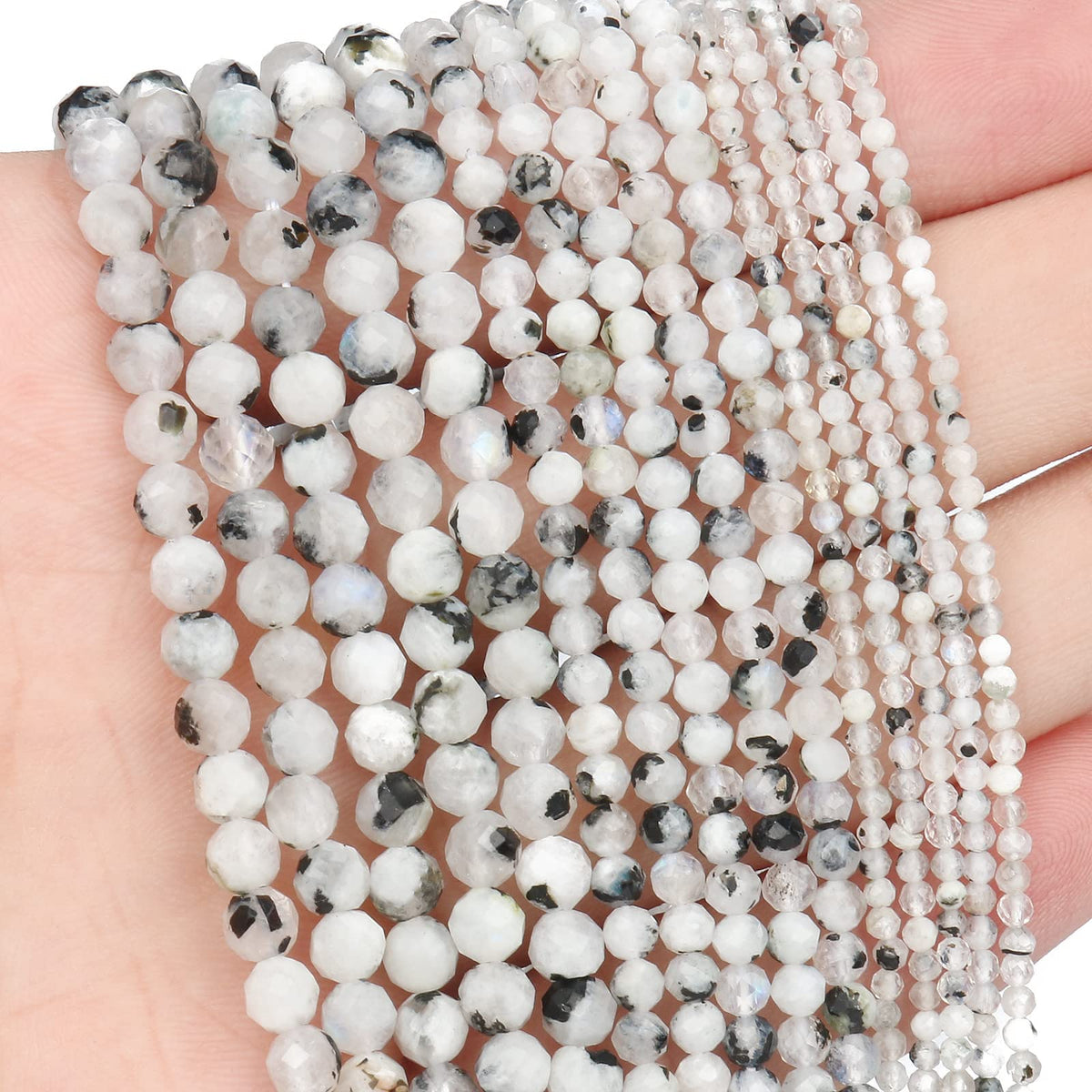 Song Xi 180pcs 2mm Natural Blackpoint Moonstone Gemstone Beads Faceted Round Loose Stone Beads for Jewelry Making