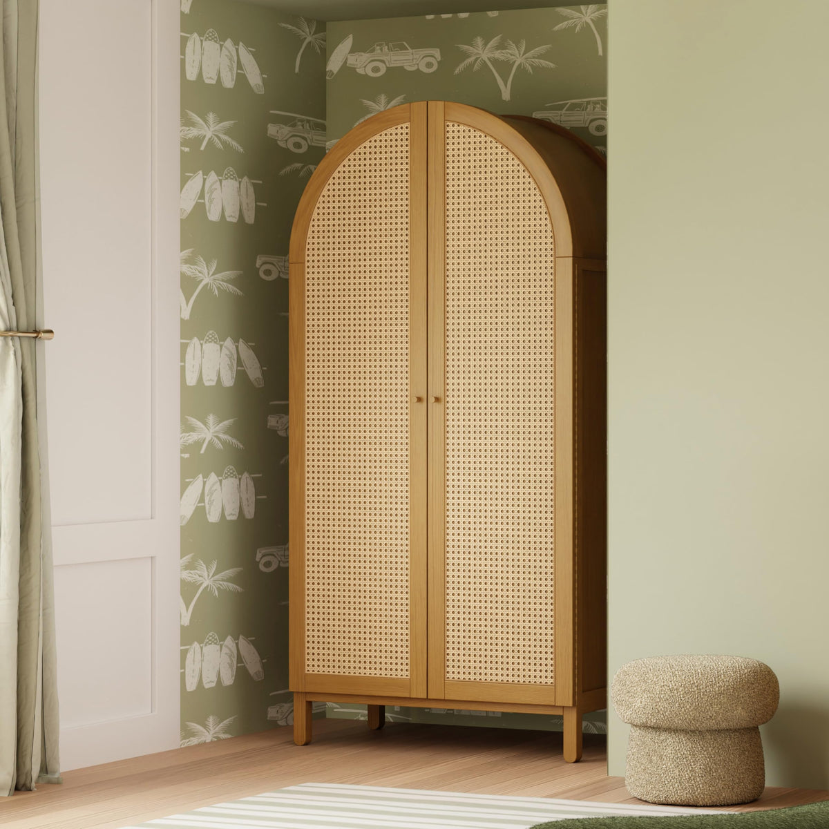 Babyletto Bondi Cane Tall Wooden Armoire Wardrobe Closet with Doors - GREENGUARD Gold Certified Assembled Wood Wardrobe Cabinet for Kids Bedroom - Storage Armoire with Shelves, Rod for Hanging Clothes