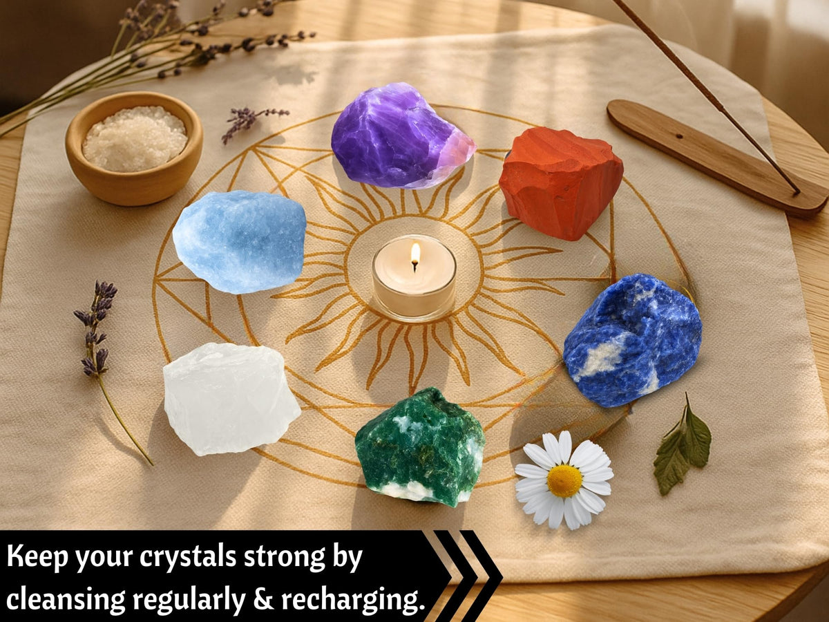 Amazing Gemstone Crystals for Diabetes Support, Set of 6 Moss Agate, Blue Calcite, Sodalite, Clear Quartz, Red Jasper and Amethyst Healing Crystals and Stones