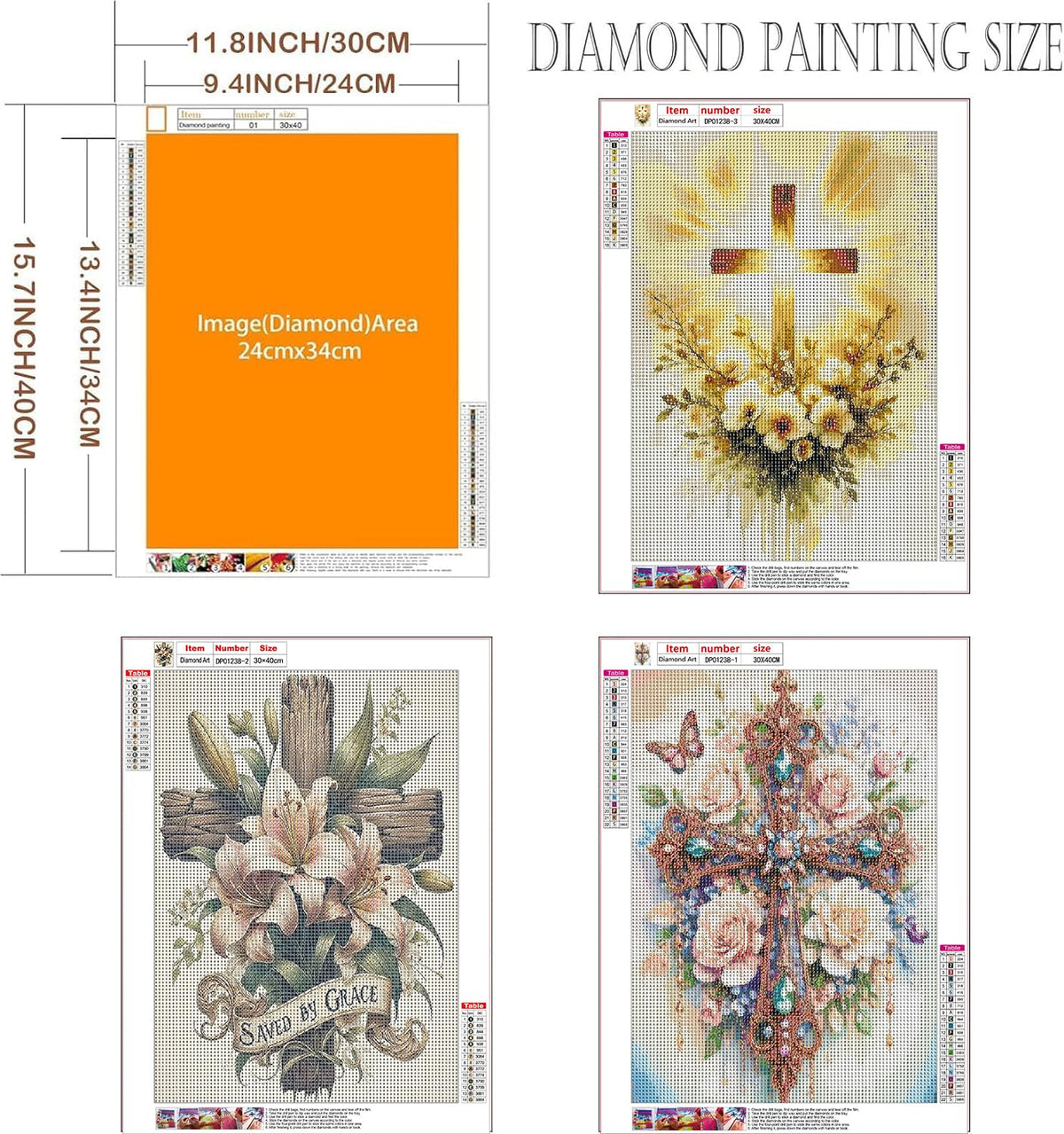 EIBEILI 3 Pack Cross Diamond Art Kits for Adults - 5D Diamond Paintings for Beginner,DIY Flowers Round Full Drill Dots Pictures Gem Art Painting Kits for Home Wall Decor 12x16inch