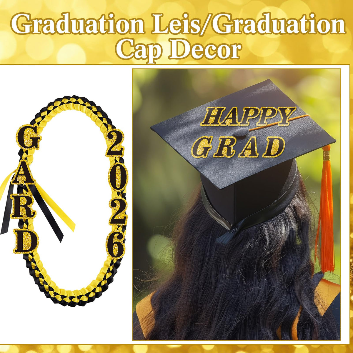 FunooFuno 72 Pcs Glitter 2026 Graduation Letters Numbers Cardstock Shiny Crafts Alphabet with Adhesive Dots for Graduation Trifold Photo Board Grad Leis Homecoming Mums DIY Supplies(Black Gold)