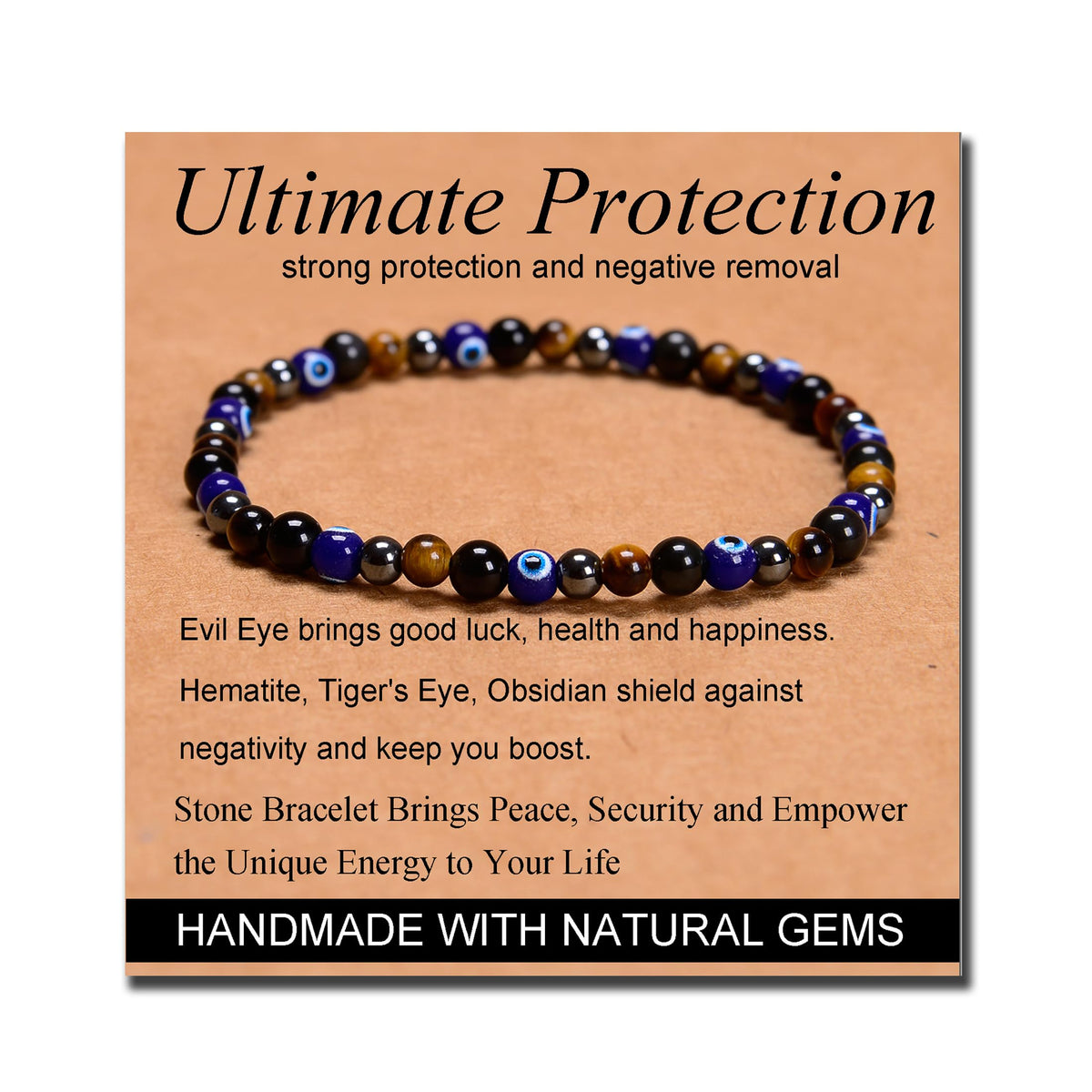 MASSIVE BEADS Ultimate Protection - Stone of Strongest Protect - Handmade Yoga Stretch Elastic Bracelet Natural Stone Crystal Healing Power Energy Gifts for Unisex Adult 4mm
