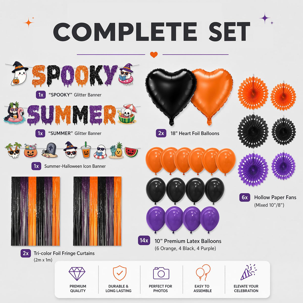 Gameza Summer Halloween Party Decorations - 27PCS Spooky Summer Halloween Banners Paper Fans Balloons Fringe Curtain Decor, Ghost Ween Vibes Holiday Party Supplies