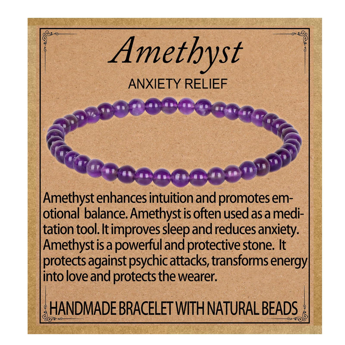 LPBeads Handmade Natural Gemstone Stretch Elastic 4m Amethyst Bracelet Healing Crystal Round Stone Beads Jewelry Gifts for Women Men