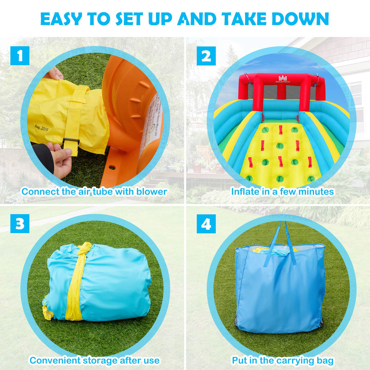 BOUNTECH Inflatable Water Slide Park, 15x12FT Double Slides Kids Mega Waterslide for Outdoor Racing Fun, Heavy Climbing Wall, Blow up Water Slides Inflatables for Big Kids Backyard Party Gifts