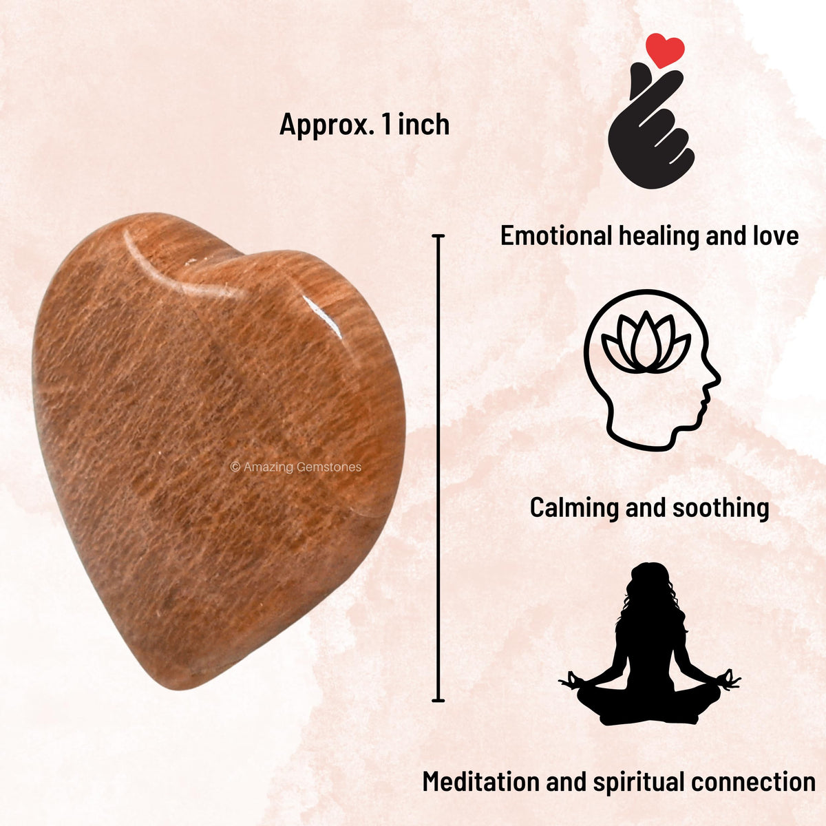Amazing Gemstone Peach Moonstone Stone Heart - Pack of 2 Crystal Heart Stones Rocks - Corazones De Piedra Crystals and Healing Stones Heart Shaped Crystal - Stocking Stuffers Gifts