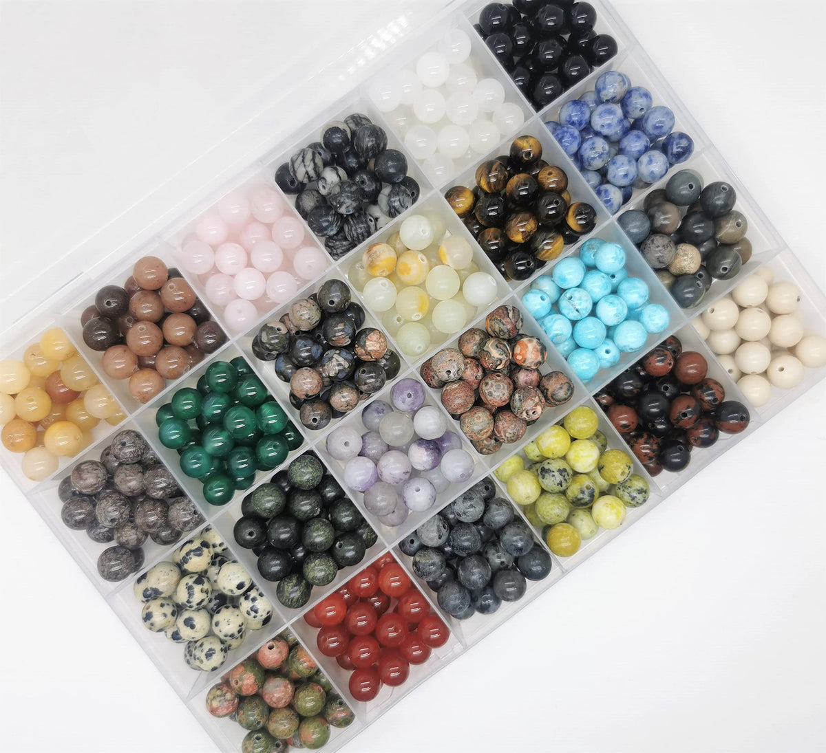 Maonewque 504pcs 8mm Natural Round Stone Beads Healing Engry Crystals Gemstone Beading Loose Gemstone Hole Size 1mm DIY Smooth Beads for Bracelet Necklace Earrings Jewelry Making,(24Colors-8mm)