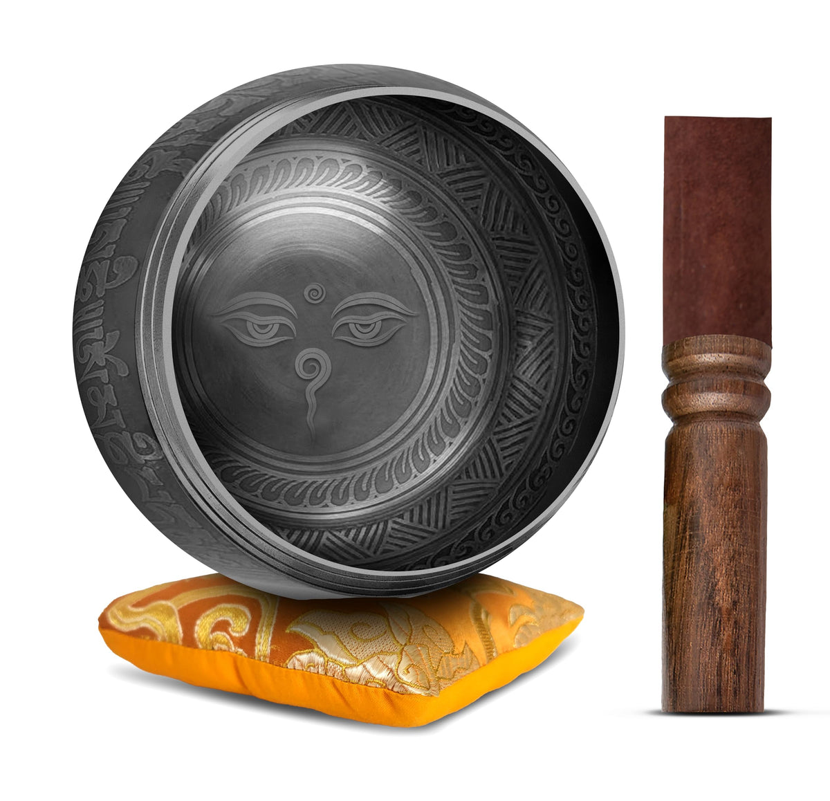 Tibetan Singing Bowl Set - Easy To Play Authentic Handcrafted For Meditation Sound Chakra Yoga Healing 4 Inches By Himalayan Bazaar (Black & Orange)