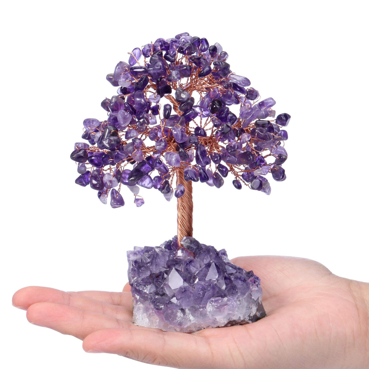 Jovivi Natural Amethyst Healing Crystal Money Tree on Amethyst Cluster Geode Druzy Base Feng Shui Crystals for Home Office Desk Decorations, Wealth, Good Luck