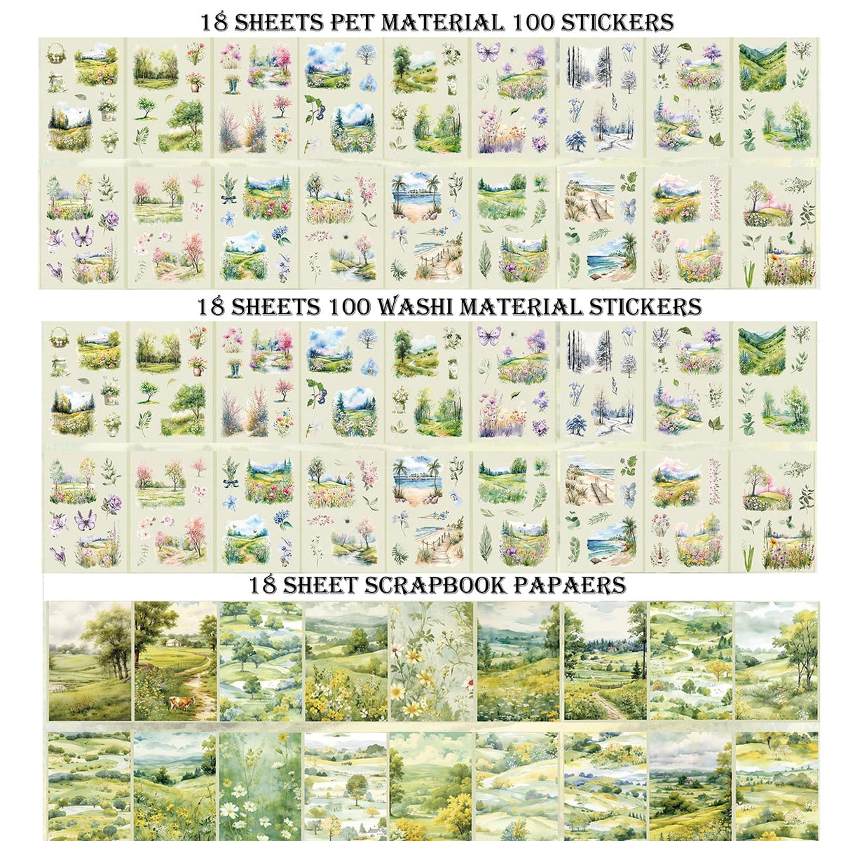 Auguro 4 Book for Garden Landscape Scrapbooking Stickers Pre-Cut 300 washi Stickers 300 PET Sticker Books for journaling Scrapbook Supplies Transparent Sticker for journaling