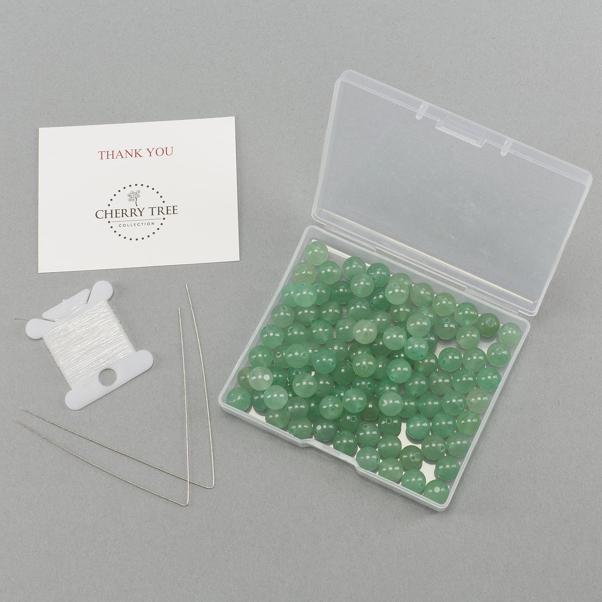 Cherry Tree Collection | 100PCS 8mm Green Aventurine Gemstone Round Beads for Jewelry Making | Includes Storage Box, Elastic String, and Needles