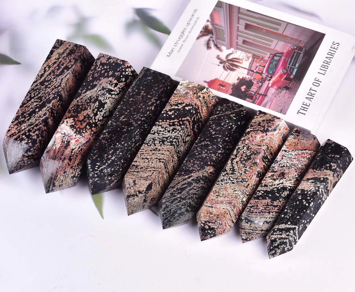 Gold Snowflake Obsidian Stone Tower Obelisk Healing Crystal Wand Large Reiki Meditation Gifts 0.6-1.1 LBS