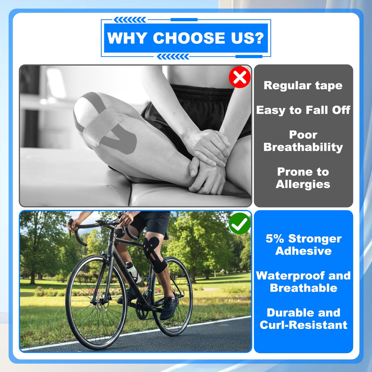 10 Pcs Precut Kinesiology Tape for Knees Knee Tape for Pain Relief Support Elastic Waterproof Sports Tapes Breathable Pre Cut Athletic Tapes for Workout Recovery Sports