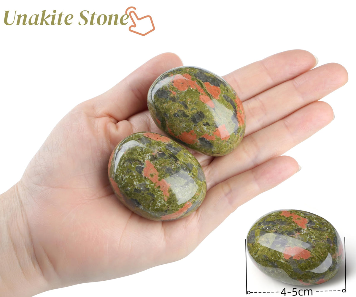 QINJIEJIE 1.6-2.0" Unakite Healing Crystals Tumbled Stones Polished Rocks 2PCS Large Worry Stone Gemstones Rocks for Energy Witchcraft Meditation DIY Decoration Gifts for Women Men