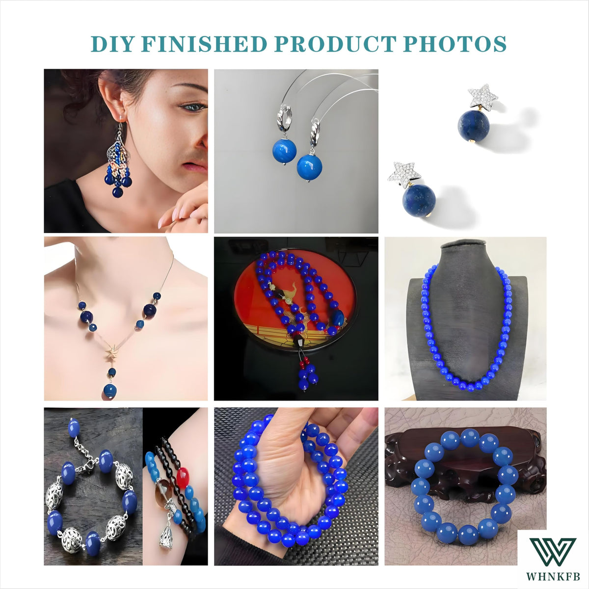 WHNKFB 6mm 100PCS Natural Blue Agate Round Beads, Smooth Polished Loose Stone Beads for Jewelry Making Craft - 4mm 6mm 8mm 10mm Options with Free Elastic Cord