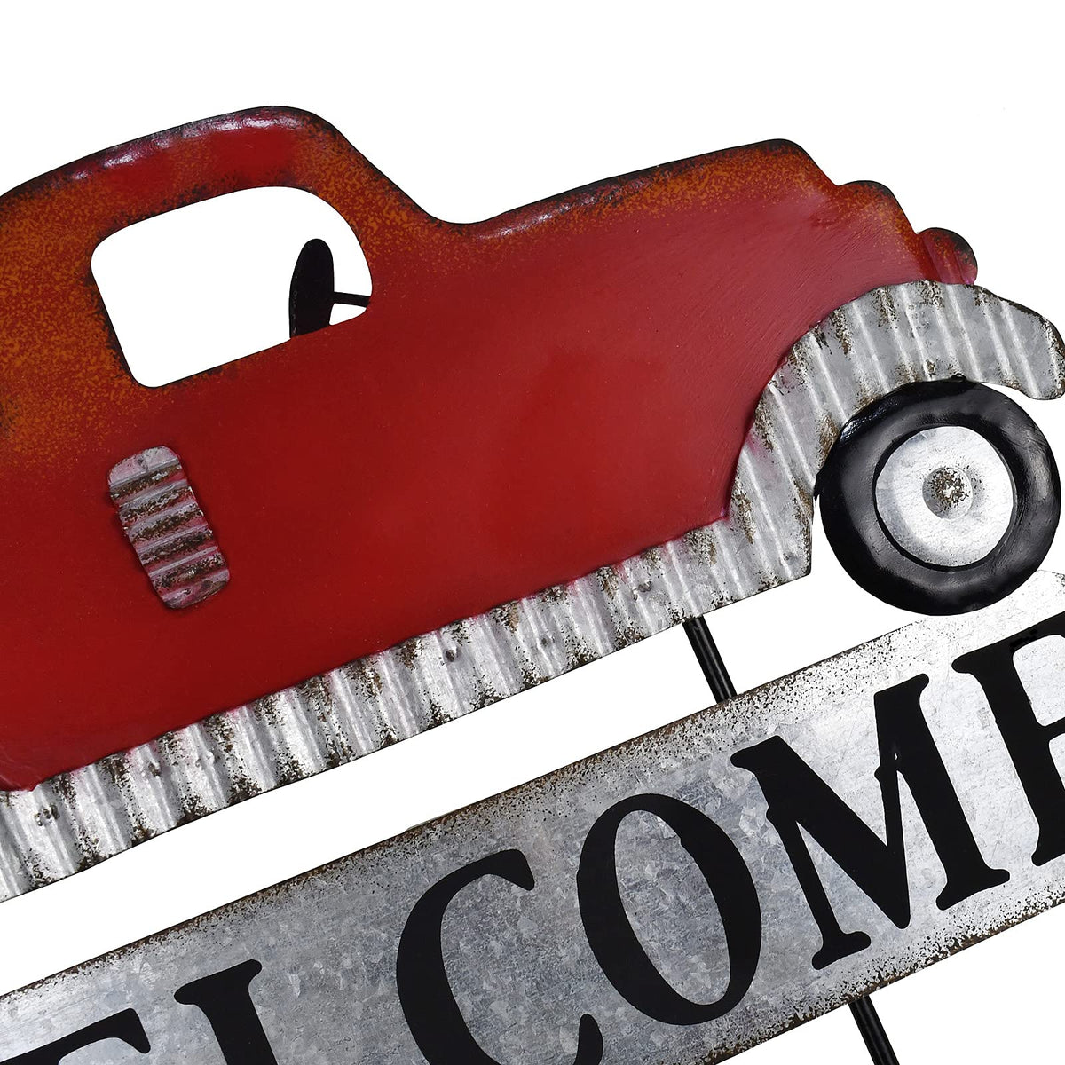 Red Truck Christmas Yard Sign with Interchangeable Christmas Tree Pumpkin Ornament Loads Rustic Metal Pickup Welcome Yard Sign Xmas Outdoor Garden Lawn Stake