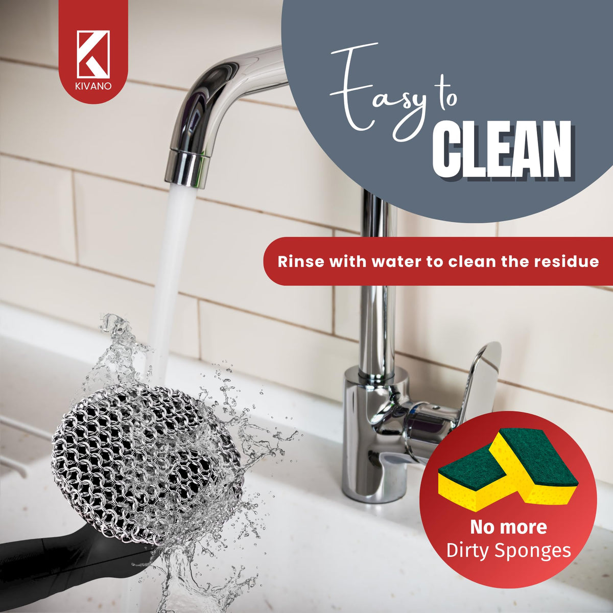 KIVANO Cast Iron Scrubber with Pan Scraper, 316L Chainmail Scrubber, Long Handle Cast Iron Cleaner for Dishes, Pans, Grills, Upgraded Chain Mail Scrubber for Grill Pan Skillet Wok Carbon Steel