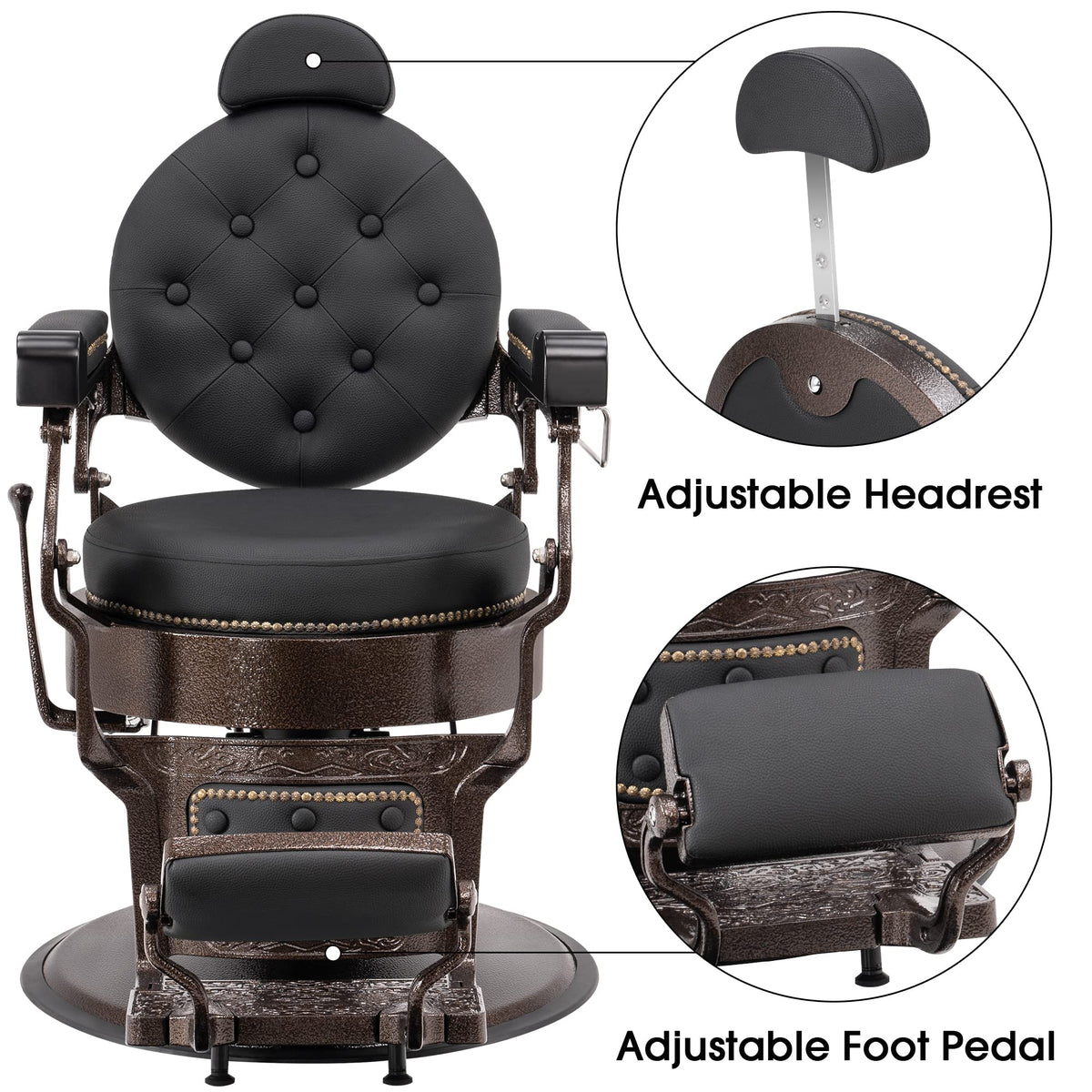 BarberPub Vintage Barber Chair Heavy Duty Metal Frame All Purpose Hydraulic Recline Salon Beauty Spa Chair Styling Equipment 9207 (Black)