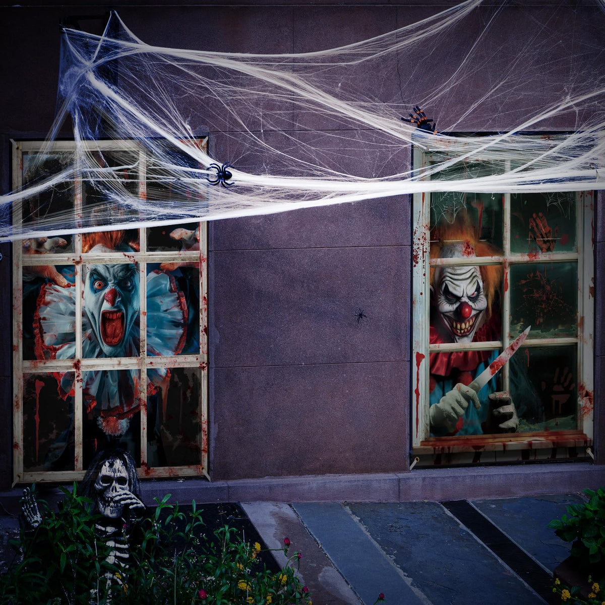 Newwiee 2 Pcs Scary Halloween Curtain Window Silhouette Cover Decoration Theme Poster for Indoor Outdoor Party Wall Door(Clown)