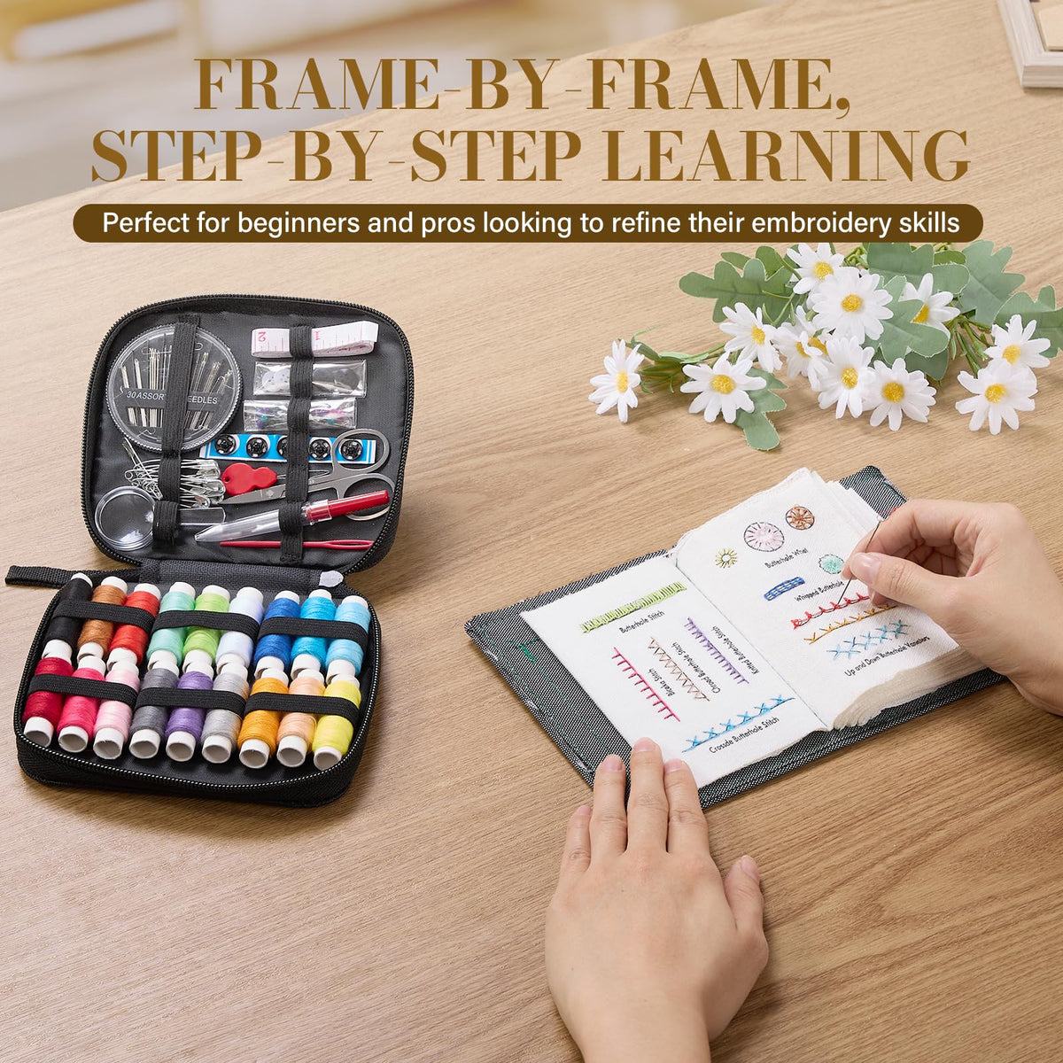 Btesilm Embroidery Stitch Book Set, Including 106 Universal Stitch Diagrams and 86 Sewing Tools, Suitable for Adults, DIY Craft Enthusiasts, and Beginners