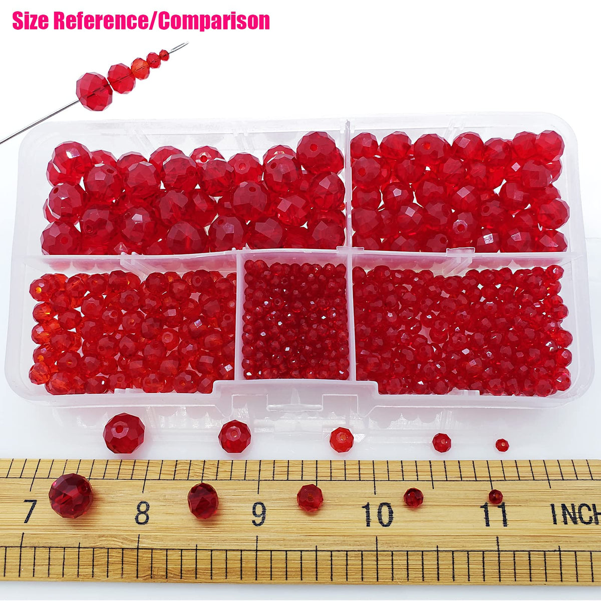 MEIUIJQ 2-10mm Briolette Rondelle 810pcs Red Crystal Glass Beads Faceted Shape Crystal Spacer Beads for Bracelet Necklace Decorative Hand Jewelry Making (2/4/6/8/10mm Red)