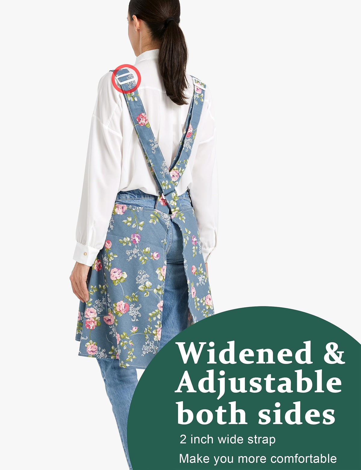 APRONNER Cozy Adjustable Cross Back Aprons for Women with Pockets Cotton Linen Cooking Kitchen Baking Rose Flower