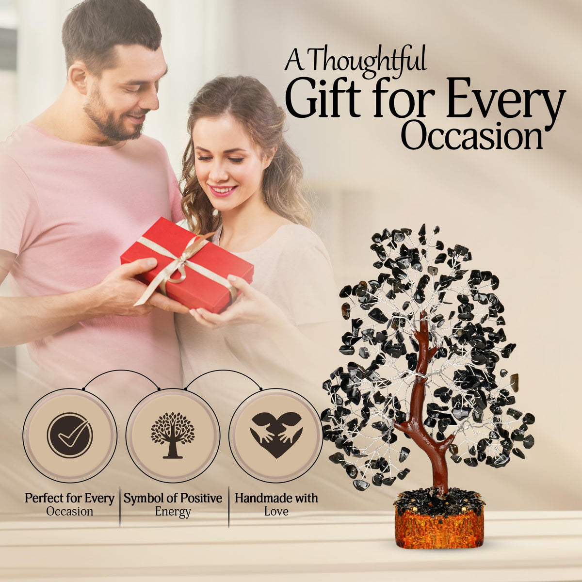 YATSKIA Black Tourmaline Gemstone Tree - Crystal Tree of Life - Crystals and Stones Home Office Decor - Good Luck Gifts for Women