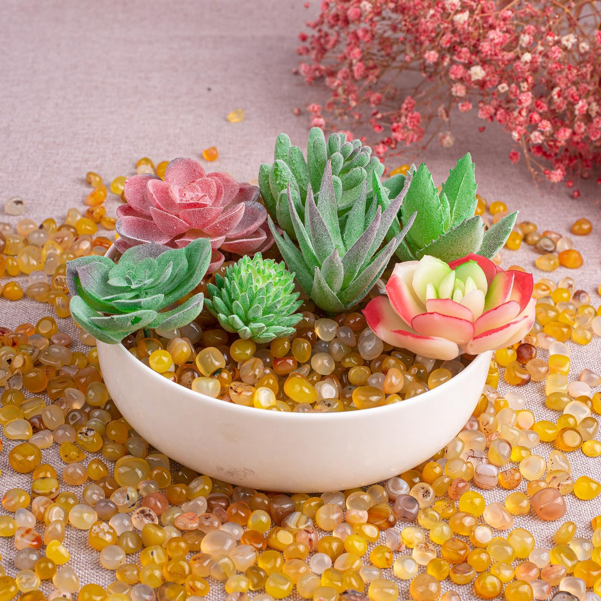 SigMntun Polished Yellow Agate Crystal Chips 200 Pcs - 0.3" 10 oz Tumbled Stone Chips Crushed Sea Glass Stones Healing Reiki Crystal Making Home Decoration