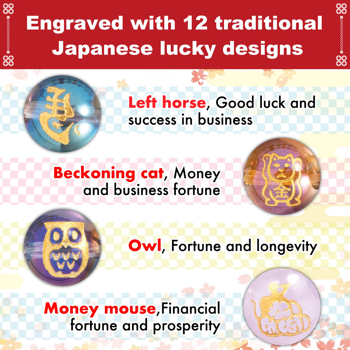 横浜わくわく館 Japan money lucky charms bracelet crystal bracelets feng shui good luck japan traditional design wealth men women unisex stretch