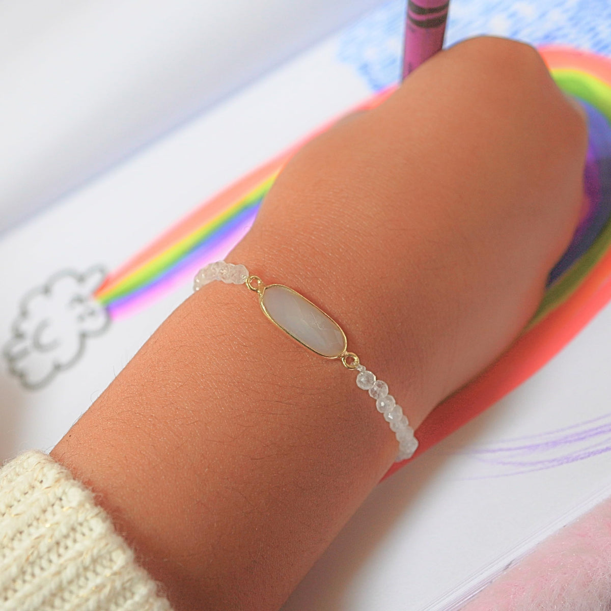 Moonstone Bracelet Birthday Gift for Girls, Toddler Bracelet with Certified 925 Sterling Silver 18K Gold Vermeil Moonstone Crystal Charm
