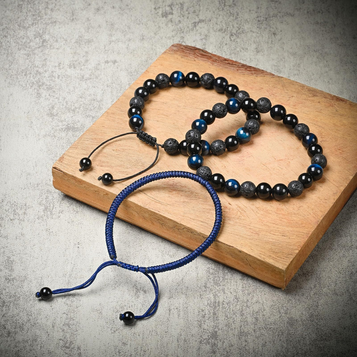 SAMXY Men Bead Bracelet - 8mm Blue Tiger Eye Black Obsidian & Lava Stone Beads - Natural Onyx & Crystal Healing Stones - Handmade Adjustable Protection Bracelet- Spiritual Jewelry Gift for Women men