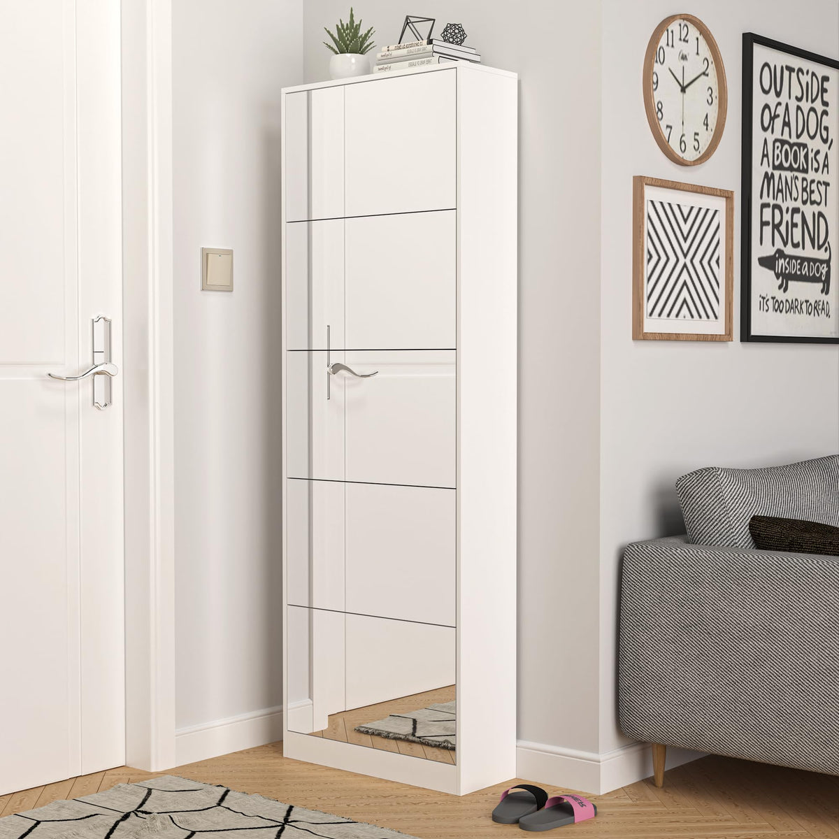 Organizedlife Shoe Storage Cabinet with Full Length Mirror, 30 Pairs & 5 Flip Drawer, Free Standing Shoe Rack Cabinet, Narrow Shoes Organizer for Front Door, Entryway