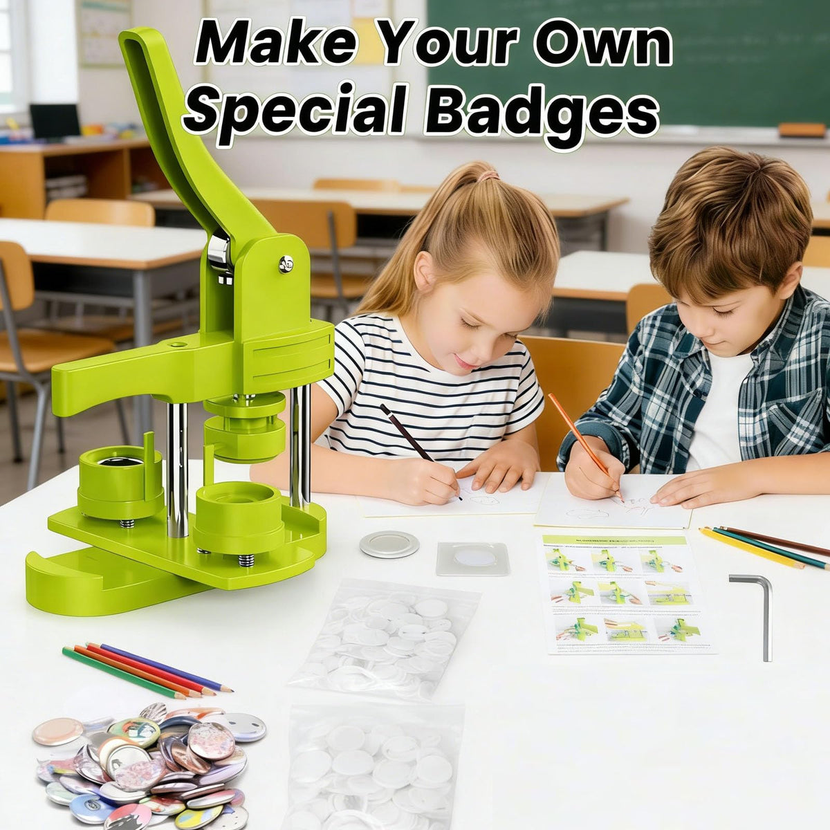 JINFEIDIAN 25mm 1-Inch Button Maker Machine Kit with 200Pcs Supplies, Manual Press for DIY Pin Badges, Ideal Kids Gift & Craft Projects