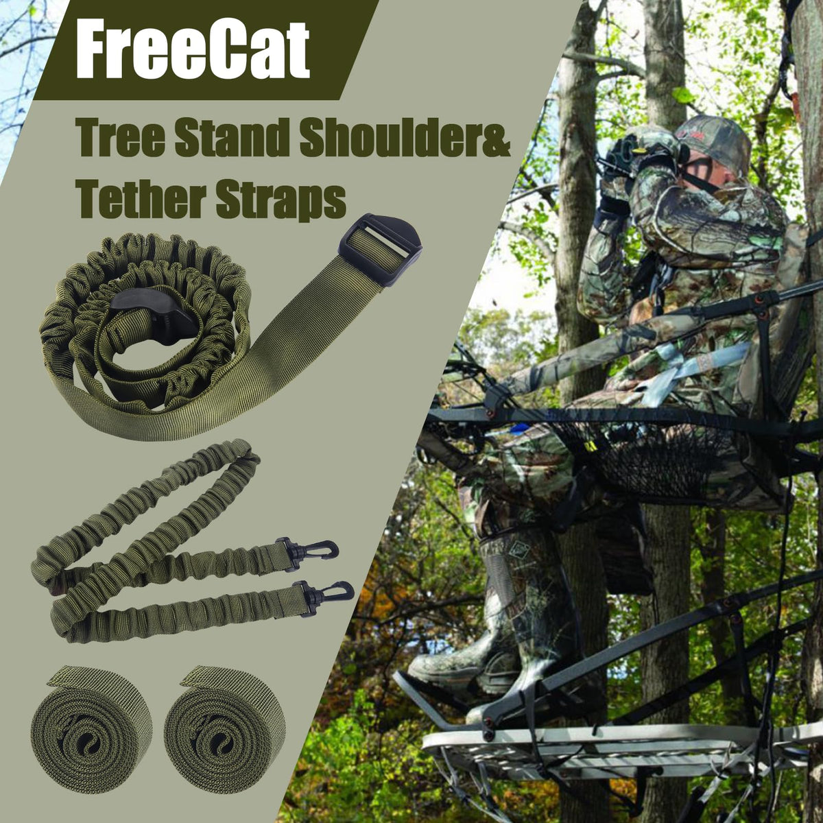 freecat Universal Shoulder & Tether Straps for Summit Treestands-Durable Replacement Cables for Climbing Stands,Adjustable Backpack Straps,Essential Tree Stand Accessories