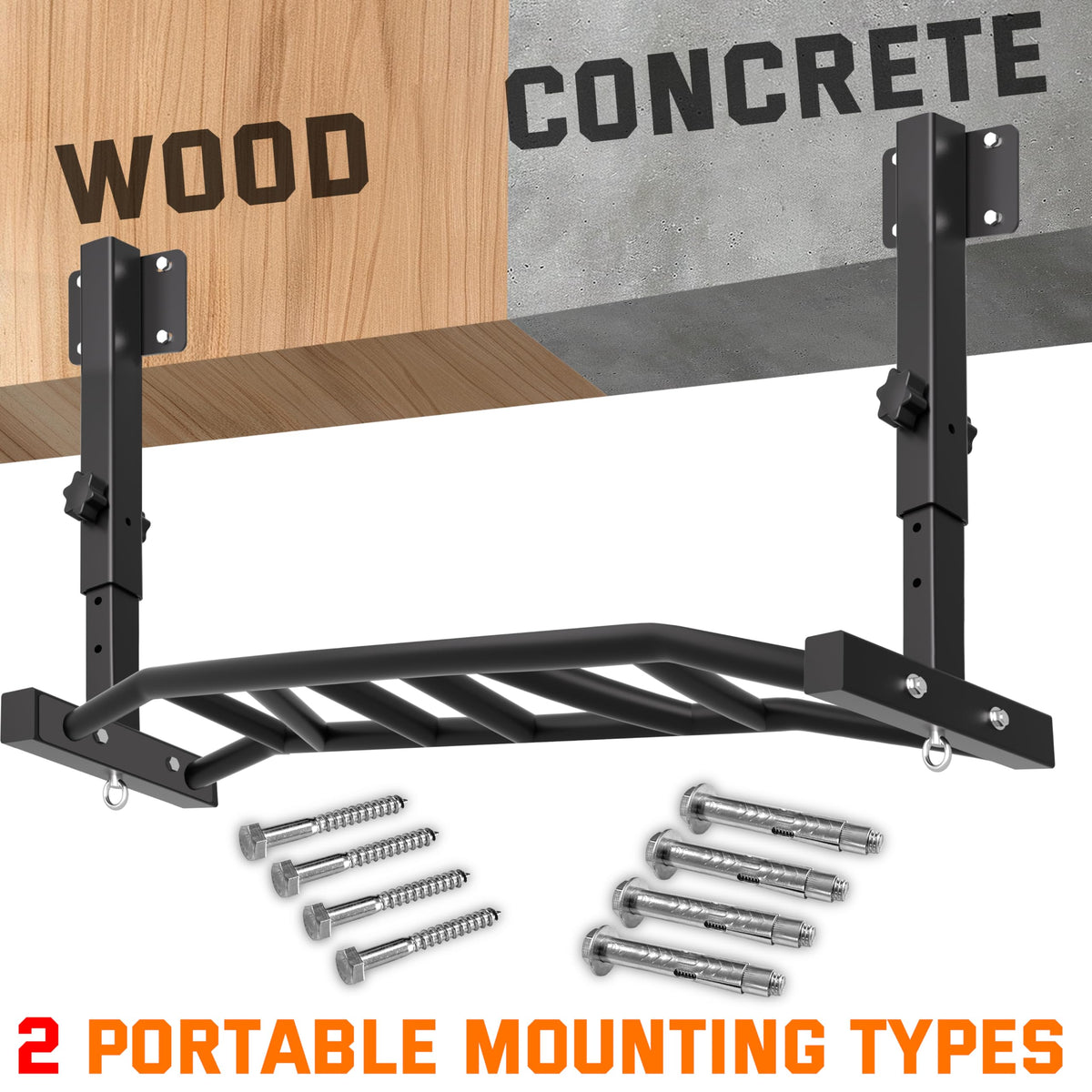 HWOOUSA 48" Joist Mounted Pull Up Bar, 600LBS Heavy Duty Multi Grip Ceiling Mount Chin Up Bar, Ceiling Beam for Home Gym/Garage/Basement with 5-Height Adjustable& Round Anchors, Easy to Install