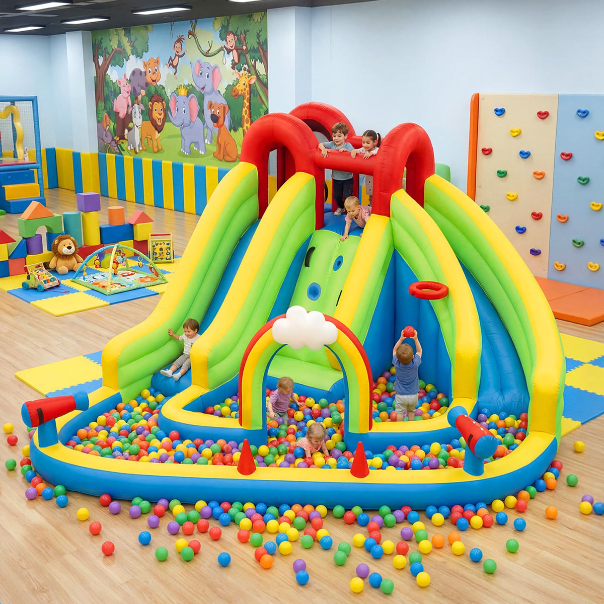 Sunswell Inflatable Water Slide, Blow Up Water Slides for Kids Backyard 6 in 1 Bounce House with 450w Blower, Water Park for Outdoor and Indoor, 15.68‘ x12.57'x86.68''